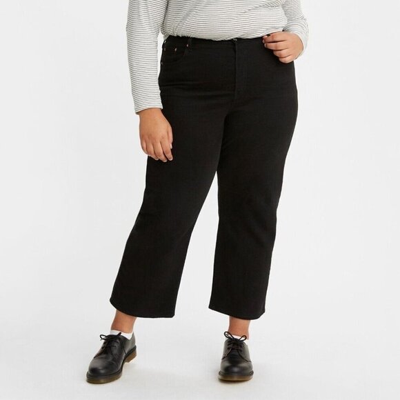 Levi's Premium Ribcage Straight Ankle Jeans Black Womens Size 24W NEW Button Fly - Picture 1 of 16